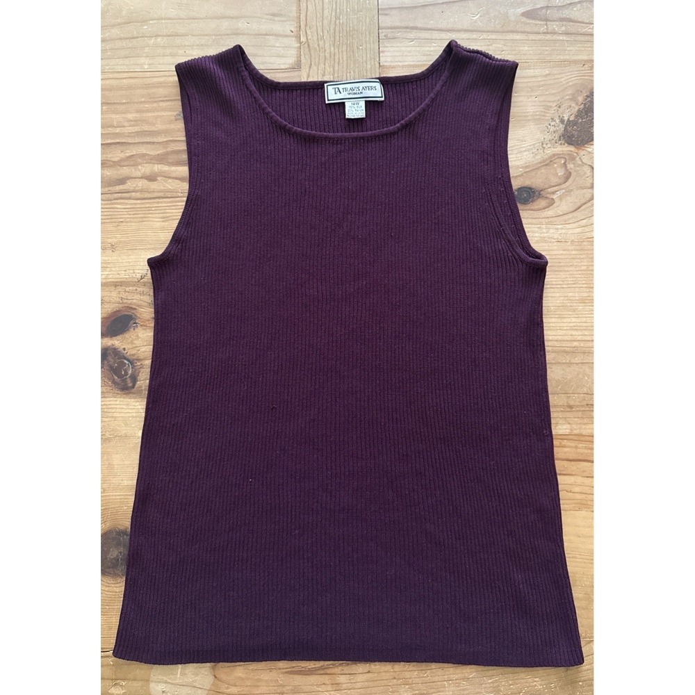TRAVIS AYERS Ribbed Knit Tank Top Women 14W Raisin Purple Silk Rayon